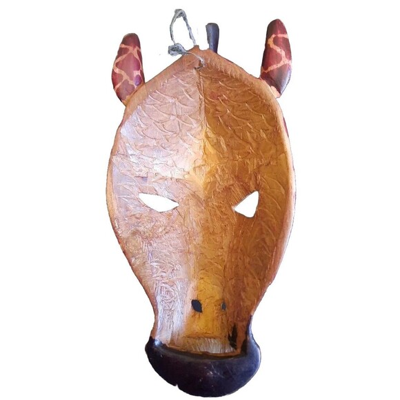 Hand Carved Wood Crafted 10" African Mask Wall Hanging Art Decor Giraffe Safari - Picture 4 of 6